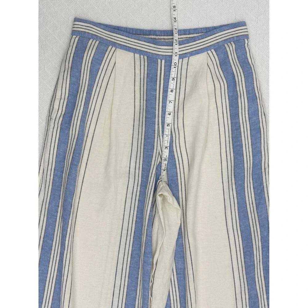 Banana Republic Linen Blend Striped Wide Leg Pants Blue Cream High Rise Small